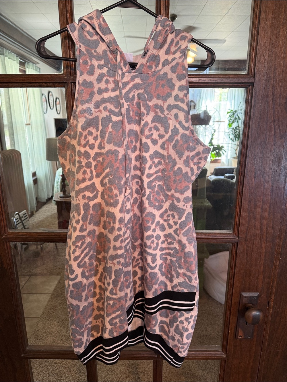 Venus Womens Leopard Print Sleeveless Hoodie Dress Pink Grey Sporty Mini Large